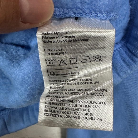 H&M blue Fleece lined Cropped Crewneck Pullover Sweatshirt drawstring waist sz L - Picture 4 of 5